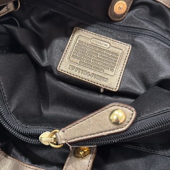 Coach Bag Metallic Leather Taupe Satchel Bag - Picture 12 of 17